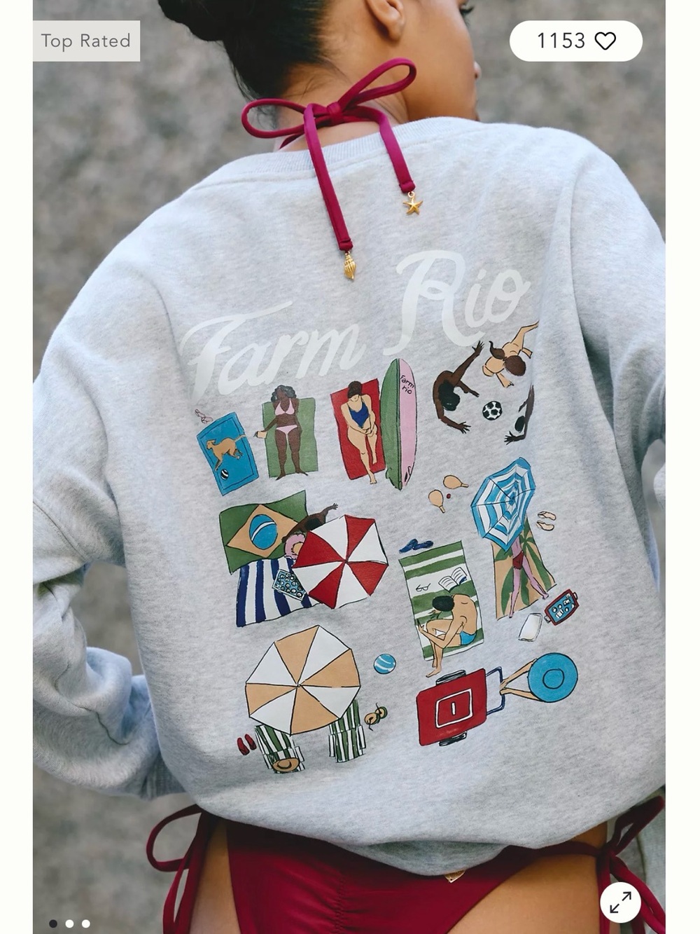 FARM Rio Light Gray Women’s Sweatshirt with Colorful Beach Graphic